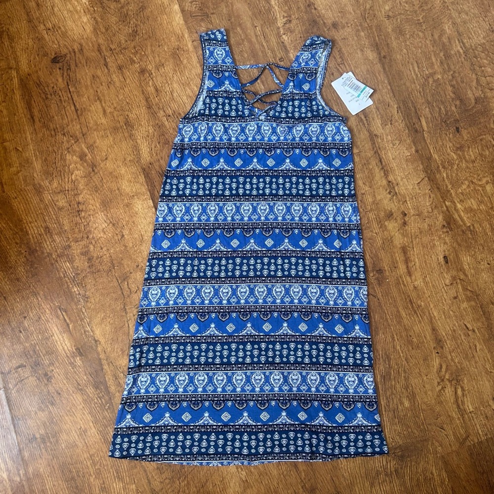 91. Pink Rose Blue Boho Medallion Print Strappy Back dress